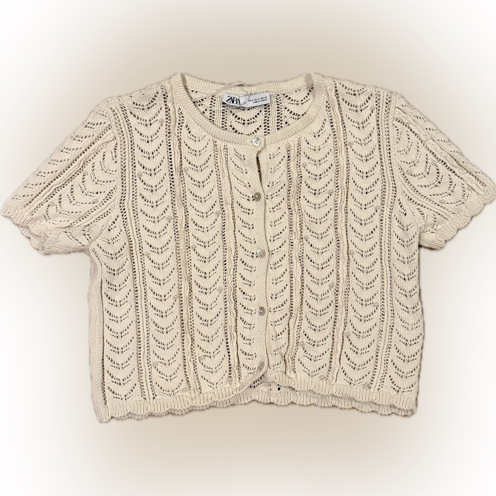Zara Beige Open-Knit Women's Cardigan